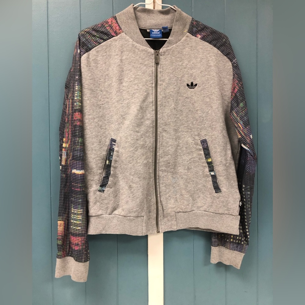 Adidas TKO Supper TT Zip Up Jacket M Grey Geometric Logo Three Stripes Life - Picture 3 of 7
